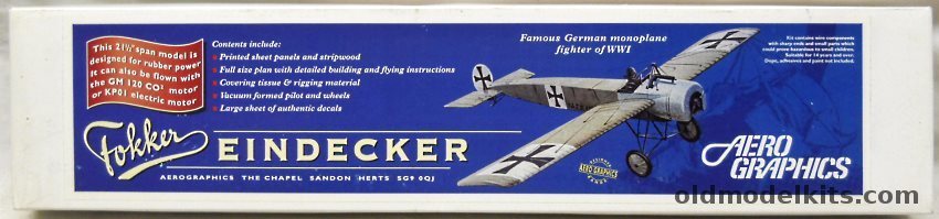 AeroGraphics Fokker Eindecker - 21.5 Inch Wingspan Flying Aircraft With Rubber / CO2 / Electric Power plastic model kit